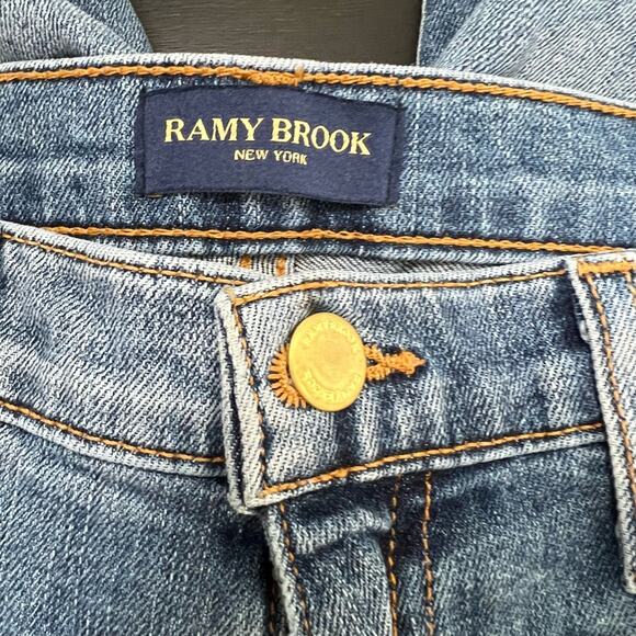 Ramy Brooke Cotton & PU Distressed Skinny Jeans Medium Wash Blue Womens Size 26 - Picture 9 of 11